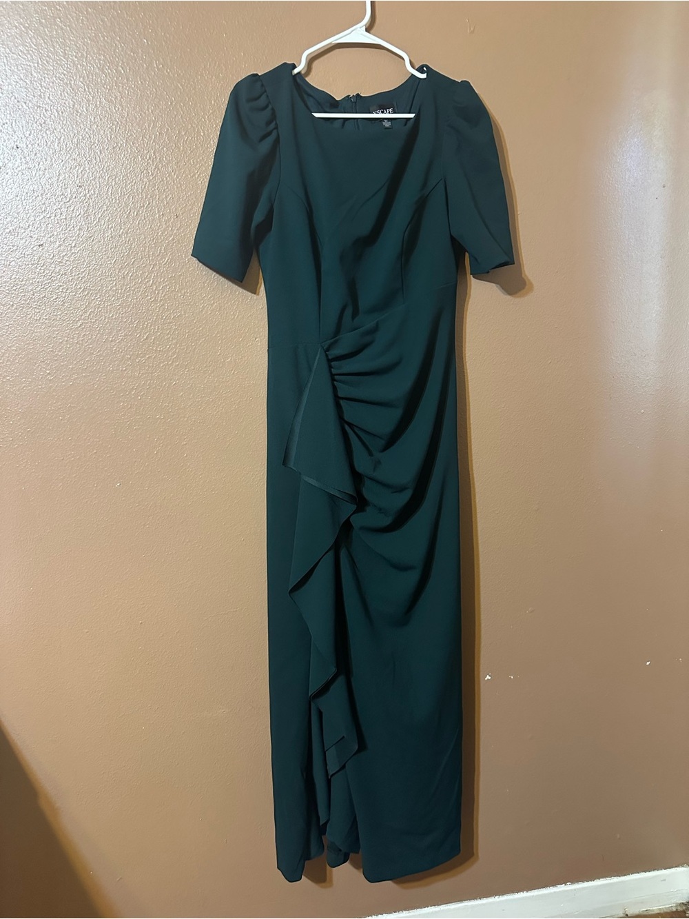 Elegant Dark Green Ruffle-Front Midi Dress